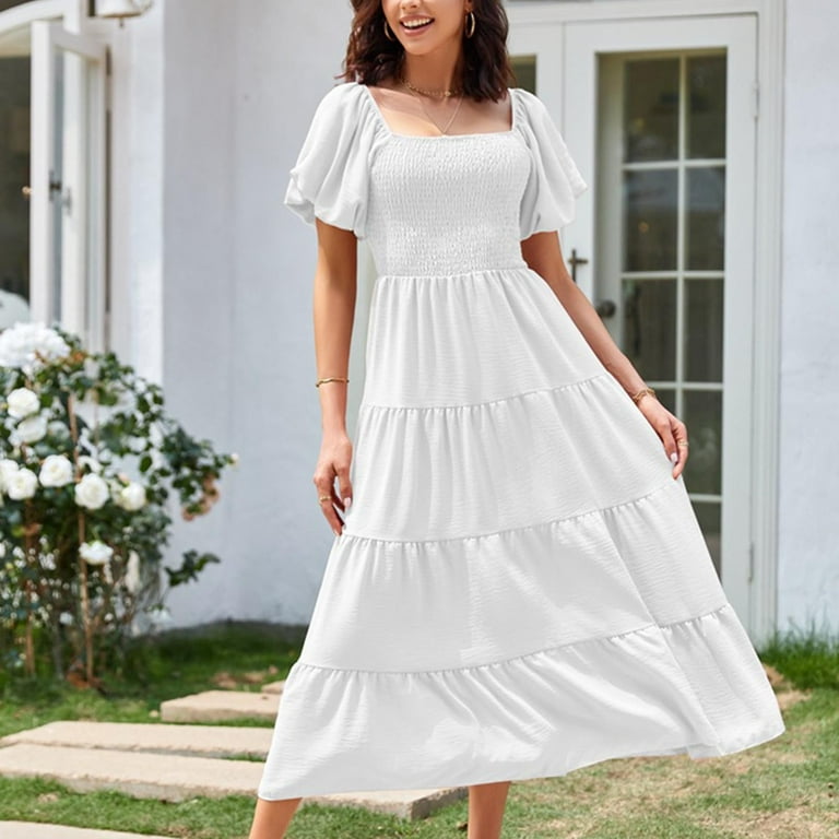 ZZwxWA Summer Dresses for Women Short Sleeve Square Neck