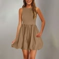 thumbnail image 1 of ZZwxWA Summer Dresses for Women 2025 Casual Sleeveless Tank Mini Short Dress Crew Neck Bubble Sundress with Pockets, 1 of 6
