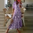 thumbnail image 1 of ZZwxWA Summer Dresses for Women 2025 V Neck Bohemian Maxi Dress Retro Short Sleeve Boho Dresses Casual Flowy Beach Dress Cocktail Party, 1 of 6
