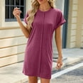 thumbnail image 1 of ZZwxWA Summer Dresses for Women 2025, Womens Solid Crewneck Short Sleeve T-Shirt Dress Loose Beach Vacation Mini Sundress, 1 of 6