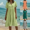 thumbnail image 1 of ZZwxWA Summer Dresses for Women V Neck Button Solid Causal Dress Vacation Short Sleeve Knee Length Dress A Line Flowy Dress, 1 of 6