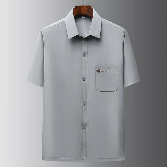 ZZwxWA Summer Outfits for Men 2025 Beach Button Down Shirt Stand Collar Short Sleeve Plain Loungewear with Pockets 50% Off Clear