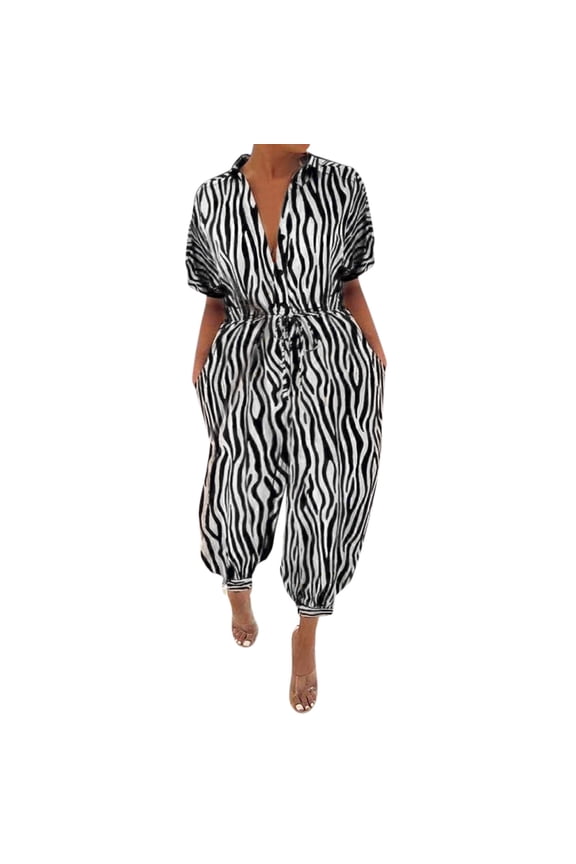 Summer Rompers for Women 2025 Women Lady Bandage Lapel Slim Long Button Rompers Long Pants Jumpsuits Trousers Rompers for Women 2025 50% Off Clear