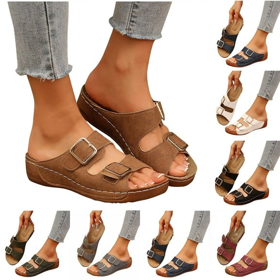 ZZwxWA Summer Sandals for Women Orthopedic Wedge Shoes Comfortable Walking Slides Plantar Fasciitis Sandals with Arch Support Anti-Slip Beach Sandals Breathable