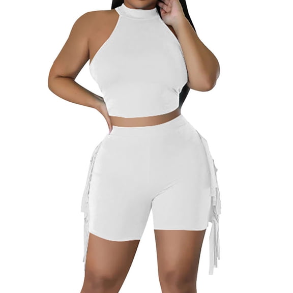 ZZwxWA Summer Sexy Two Piece Short Set for Women Crop Tank Top and Biker Shorts Sets Bodycon Workout Outfit Jumpsuit