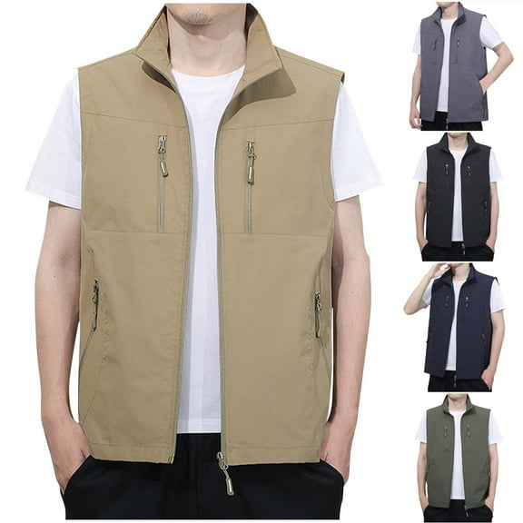 ZZwxWA Summer Thin Vest Men Outdoor Casual Clothes Lightweight Short Sleeve Vests Stand Collar Trekking Coat My Order