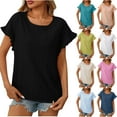 thumbnail image 1 of ZZwxWA Summer Tops for Women Dressy Casual Ruffle Short Sleeve Eyelet T Shirts Loose Fit Crewneck Pullover Blouses Solid Color, 1 of 7