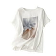 thumbnail image 1 of ZZwxWA Summer Tops for Women Short Sleeve Retro Print Round Neck Loose T-shirt Cotton Linen Casual Shirt Womens Blouse, 1 of 3