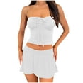 thumbnail image 1 of ZZwxWA Summer Two Piece Outfits for Women Y2K Going Out Tie Ruched Tube Crop Tops Low Rise Pleated Mini Skort Skirt Sets, 1 of 3