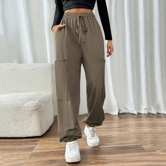 ZZwxWA Summer Women's Cargo Sweatpants Casual Elastic High Waisted Solid Color Lounge Jogger Pants with Pockets Womens Trousers