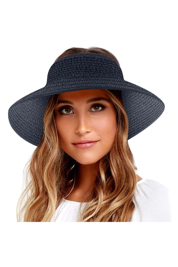 Sun Hat Women's Wide Brim Straw Sun Visor Hat Foldable Roll-up Summer Beach Hat Open Top Hat Packable Solid Color Bow Shading Straw Hat