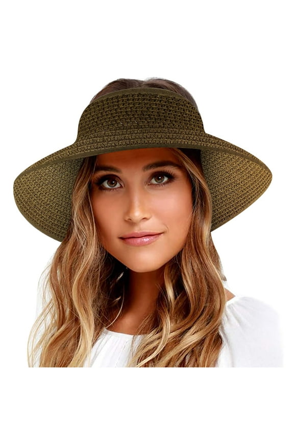 Sun Hat Women's Wide Brim Straw Sun Visor Hat Foldable Roll-up Summer Beach Hat Open Top Hat Packable Solid Color Bow Shading Straw Hat