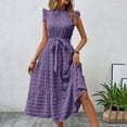thumbnail image 1 of ZZwxWA Sundresses for Women 2025 Summer Wedding Guest Dresses Ruffle Mock Neck Long Dress Belted Flowy Casual Clothing, 1 of 5