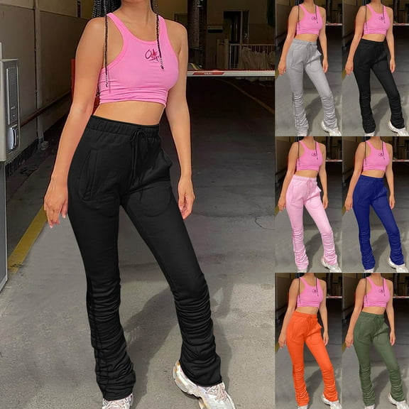 ZZwxWA Sweatpants for Women's Winter Solid Color Temperament High Waist Pleated Drawstring Casual Stacked Thickened Guard Pants