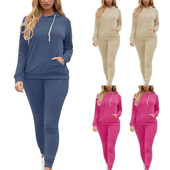 ZZwxWA Sweatsuits for Women Set 2 Piece Hoodie Casual Fit Crewneck Sweatshirt Drawstring Sweatpant Track Suit Outfits