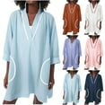 thumbnail image 1 of ZZwxWA Swimsuit Coverup Womens V Neck 3/4 Sleeve Casual Shirt Dress with Pockets, 1 of 7