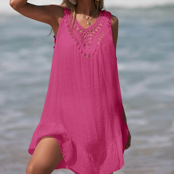 ZZwxWA Swimsuit Coverup for Women Bathing Suit Cover Up Sleeveless Swim Loose Swimwear Bikini Dress for Beach