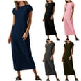 thumbnail image 1 of ZZwxWA T Shirt Dresses for Women 2025 Maxi Dress Summer Casual Short Sleeve Crewneck Long Dress Beach Simple Solid Dress, 1 of 6