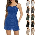 thumbnail image 1 of ZZwxWA Tight Sequin Homecoming Dresses Sparkly Short Ruched Spaghetti Straps Mini Cocktail Party Gown, 1 of 7