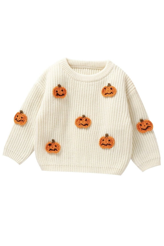 Toddler Baby Boy Girl Halloween Sweater Pumpkin Warm Pullover Sweatshirt Knitwear Knitted Fall Winter Clothes 2025 Warm Tops Infant Shirts Beige 9 months