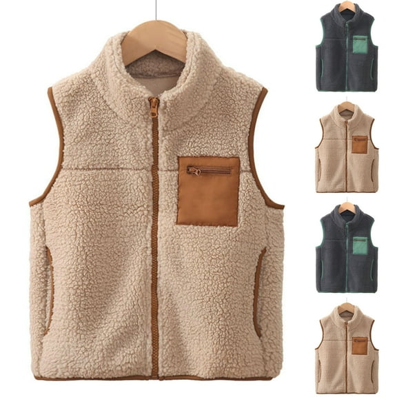 ZZwxWA Toddler Boys Girls Fleece Vest Kids Clothes Polar Fleece Zipper Jacket Sleevless Fall Winter Warm Outerwear with Pockets 4-12Y