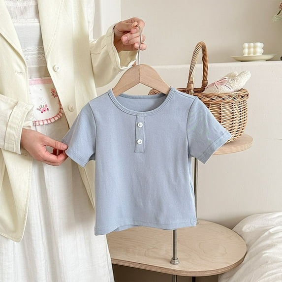 ZZwxWA Toddler Short Sleeve Henley Shirt Boys Ribbed T-Shirt Toddler Kids Boys Girls Fashion Cute Solid Color Soft Button Short Sleeve Bottom Tops up to 50% Off