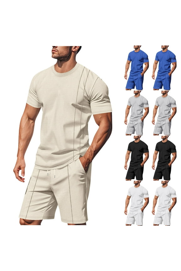 Track Suits Mens Summer Crew Neck Short Sleeve T-Shirts and Shorts Set Lightweight Athletic Tracksuits Workout Sale