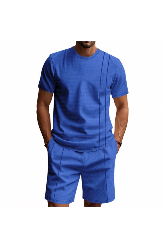 Track Suits Mens Summer Crew Neck Short Sleeve T-Shirts and Shorts Set Lightweight Athletic Tracksuits Workout Holiday Saving