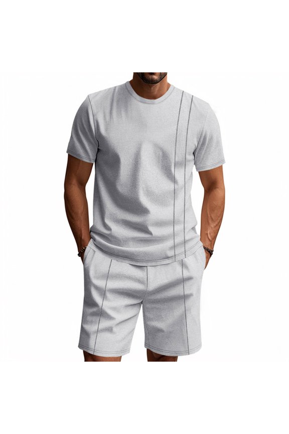 Track Suits Mens Summer Crew Neck Short Sleeve T-Shirts and Shorts Set Lightweight Athletic Tracksuits Workout Summer Saving