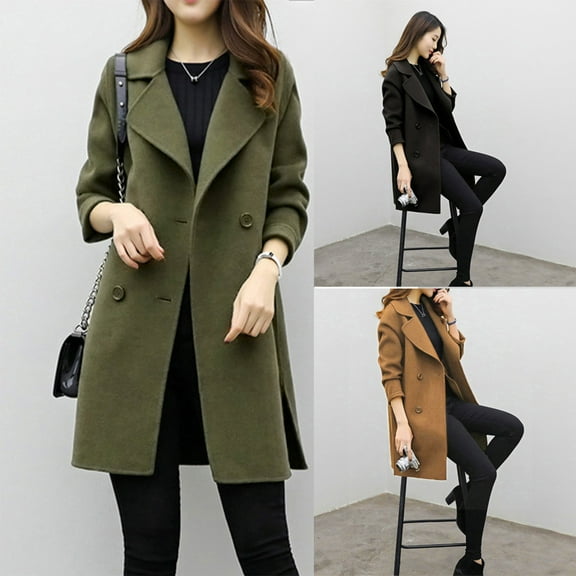 ZZwxWA Trench Coat for Women 2025 Winter Warm Wool Blend Pea Coats Lapel Collar Double Breasted Over Coats Long Jackets
