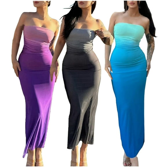 ZZwxWA Tube Dress Womens Gradual Change Color Slim-Fitting Hip-Wrapped Sexy Dress Summer Club Party Dresses High Waist Cocktail Party