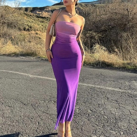 ZZwxWA Tube Dress Womens Gradual Change Color Slim-Fitting Hip-Wrapped Sexy Dress Summer Club Party Dresses High Waist Cocktail Party