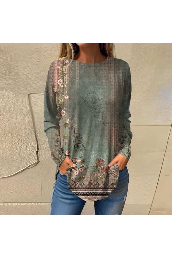 Tunic Tops for Women Trendy Crewneck 2025 Dressy Casual Loose Fit Petite Top Boho Clothes Floral Print Summer Shirts