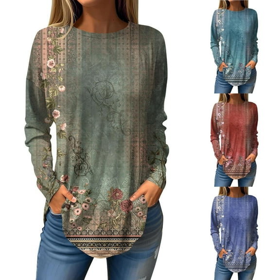 ZZwxWA Tunic Tops for Women Trendy Crewneck 2025 Dressy Casual Loose Fit Petite Top Boho Clothes Floral Print Summer Shirts