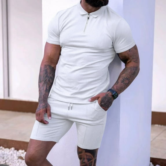 ZZwxWA Two Piece Outfits Set for Men Short Sleeve Henley Shirts and Shorts Set Men's Short Set Outfit 2 Piece Tracksuits