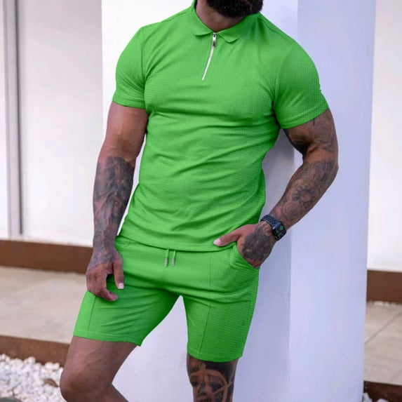 ZZwxWA Two Piece Outfits Set for Men Short Sleeve Henley Shirts and Shorts Set Men's Short Set Outfit 2 Piece Tracksuits Online Shopping