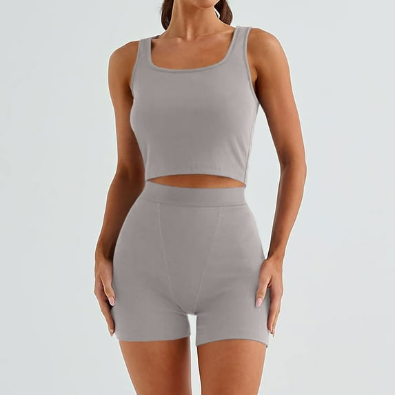 ZZwxWA Two Pieces Women's Tracksuit Set Workout Outfits Sets for Women 2 Piece Womens Workout Cropped Sports Sets Solid Sleeveless Shirts and Shorts