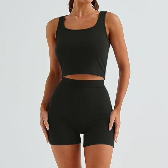 ZZwxWA Two Pieces Women's Tracksuit Set Workout Outfits Sets for Women 2 Piece Womens Workout Cropped Sports Sets Solid Sleeveless Shirts and Shorts