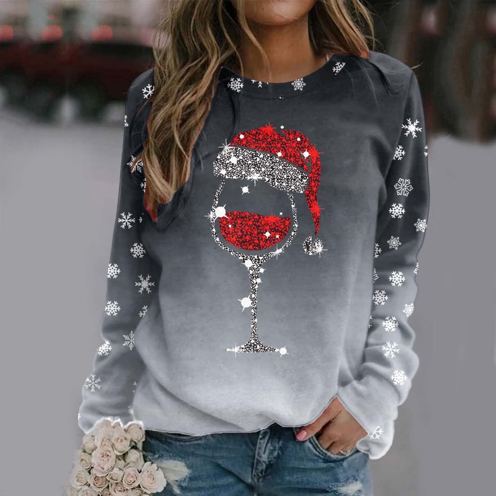 Christmas Jumper Christmas Wine Glass Print Sweatshirt ZZwxWA Ugly