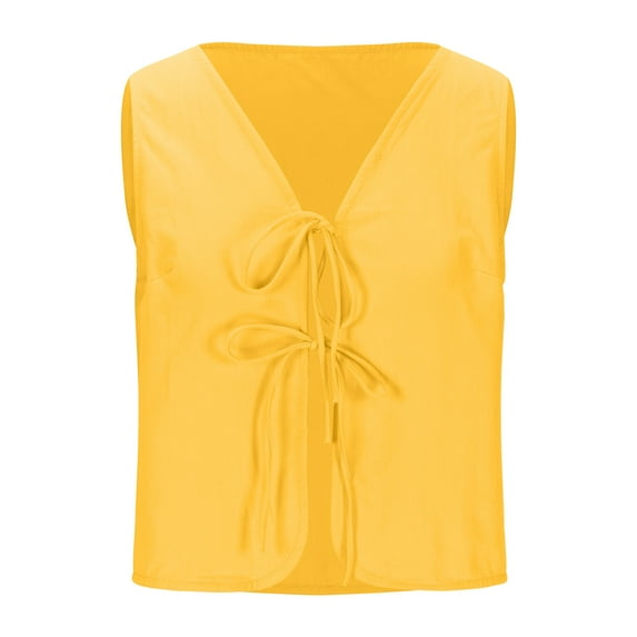 ZZwxWA Vest for Women Cotton Linen Casual Tie Front V Neck Sleeveless Shirts Solid Color 2025 Fall Winter Soft Comfy Crop Tank Tops