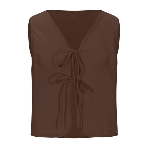 ZZwxWA Vest for Women Cotton Linen Casual Tie Front V Neck Sleeveless Shirts Solid Color 2025 Fall Winter Soft Comfy Crop Tank Tops