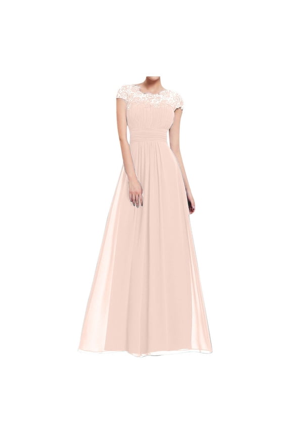 Wedding Guest Dresses for Women Lace Patchwork High Waist Women's Swing Chiffon Formal Party Dress Round Neck Womens Dresses 2025 Solid Dresses