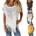 thumbnail image 1 of ZZwxWA Western Shirts for Women Short Sleeve Vintage Graphic T Shirt Rhinestones Summer Fringe Cowgirl Tees Tops, 1 of 6