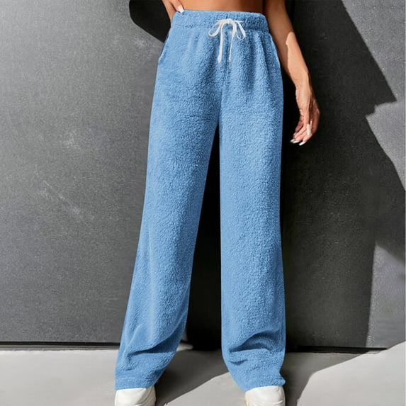 ZZwxWA Wide Leg Pants Woman Pajama Pants Fashion Women's Casual Drawstring Waist Loose Long Pants Keep Warm Solid Length Pants