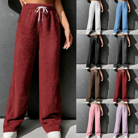 ZZwxWA Wide Leg Pants Woman Pajama Pants Fashion Women's Casual Drawstring Waist Loose Long Pants Keep Warm Solid Length Pants