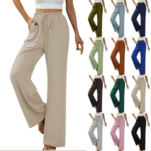 ZZwxWA Wide Leg Pants for Women Business Casual Work Pants Womens Drawstring Loose Flowy Beach Palazzo Pants Summer High Waisted Lounge Trouser