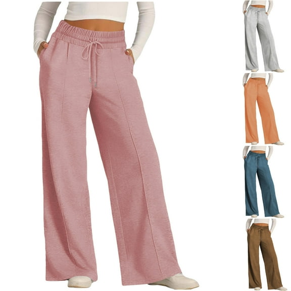 ZZwxWA Wide Leg Sweatpants Women Low Waisted Drawstring Straight Pants Ladies Oversized Baggy Lounge Trousers with Pockets