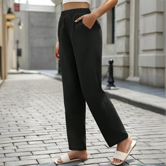ZZwxWA Wide Leg Sweatpants for Women Elastic High Waisted Casual Lightweight Loose Fit Travel Work Pants with Pockets