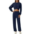 thumbnail image 1 of ZZwxWA Women 2 Piece Outfits Sweatsuit Set Twist Front Cropped Sweatshirt Wide Leg Sweatpant Lounge Set Tracksuit, 1 of 6
