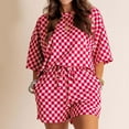 thumbnail image 1 of ZZwxWA Women 2 Piece Summer Checkered Outfits Casual Plaid Print Short Sleeve Pullover Top and Shorts Matching Lounge Set, 1 of 6